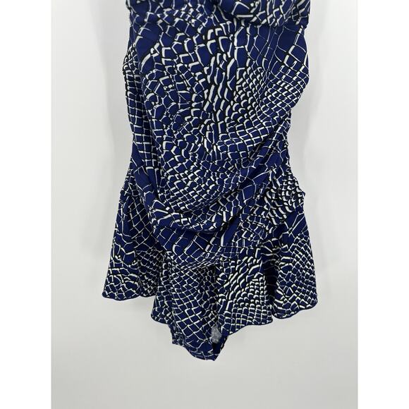 Shore Shapes Swimwear One Piece Bathing Suit Women 14 Blue Printed Skirt Cinch - Picture 2 of 8